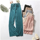 Women's Summer Ice Silk Wide Leg Pants - Pleated Loose Casual Trousers - Himpall